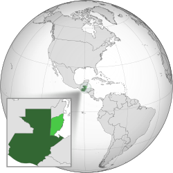 Location of Guatemala (dark green) Claimed area, but not controlled (light green) in the Western Hemisphere (grey)