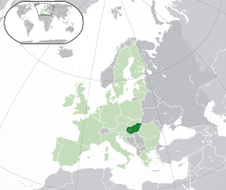 Location of Hungary (dark green) – in Europe (green & dark grey) – in the European Union (green)  –  [Legend]