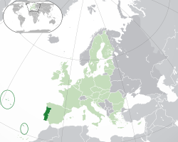 Location of Portugal (dark green) – in Europe (green & dark grey) – in the European Union (green)