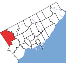 Etobicoke North in relation to the other Toronto ridings (2015 boundaries).png
