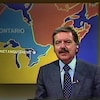 Présentateur Jean Ducharme, avec en mortaise une carte de l'Ontario situant Penetanguishene