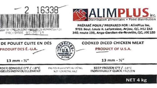 Étiquette d'un produit de viande de poulet d'Alim Plus