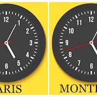 Deux horloges qui affichent la même heure.