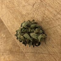 Une cocotte de cannabis posée sur une table en bois.