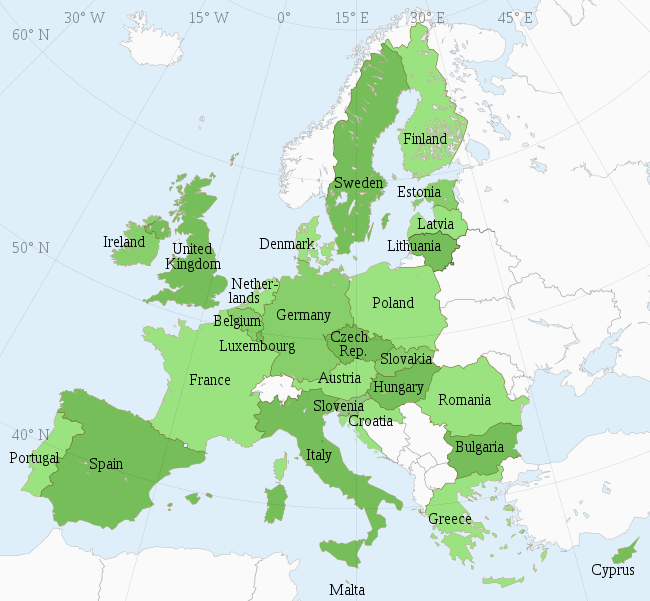 Map showing the member states of the European Union (clickable)