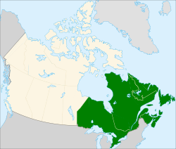 Eastern Canada (green) within the rest of Canada (tan)