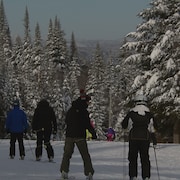 Des skieurs dévalent une pente à la station de ski de Stoneham.