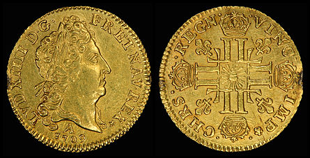 Louis XIV depicted on a Louis d'or in 1709