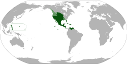 Maximum extent of the Viceroyalty of New Spain, with the addition of Louisiana (1764–1803). The areas in light green are territories claimed by Spain.