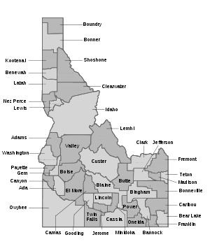 Map of Idaho's counties