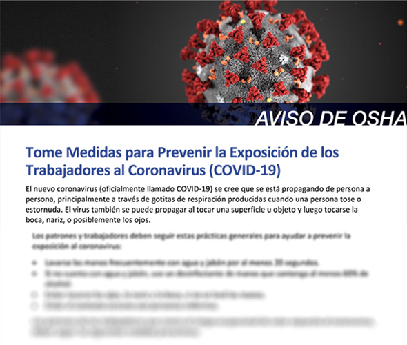 Tome Medidas para Prevenir la Exposición de los Trabajadores al Coronavirus (COVID-19)