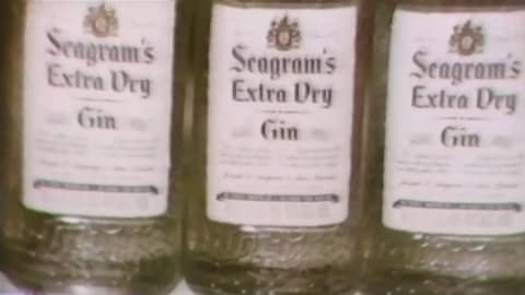 Bouteille de gin de marque Seagram sur une tablette.
