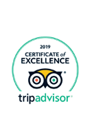 Text: 2019 Certificate of Excellence. Tripadvisor. Image: A stylized face of an owl.