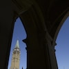 Le drapeau canadien flotte sur la tour de la Paix du parlement à Ottawa.