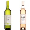 Une bouteille de vin blanc L'Orpailleur et une bouteille de vin rosé Mirabeau en Provence.