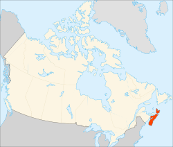 Map o Canadae wi Nova Scotia heichlichtit