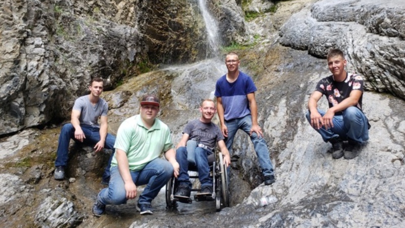 Willy Peters, Cornie Klassen, Aaron Friesen, Benny Thiessen and Alvin Wolf at Grotto Canyon on Aug. 2, 2020 (supplied)