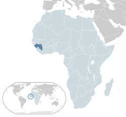 Location of Guinea (dark blue) – in Africa (light blue & dark grey) – in the African Union (light blue)