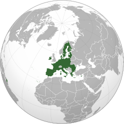Globe projection with the EU in green