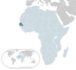 Location of Senegal (dark blue) in the African Union (light blue)