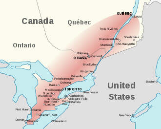 Two-colour map of Windsor area with towns along the St. Lawrence river
