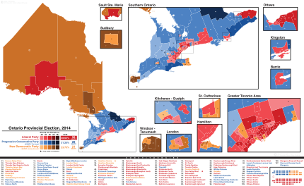 Ontario Provincial Election 2014 Riding Results Map.svg