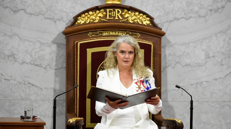 Gov. Gen. Julie Payette delivers the throne speech in the Senate chamber in Ottawa on Wednesday, Sept. 23, 2020. THE CANADIAN PRESS/Adrian Wyld