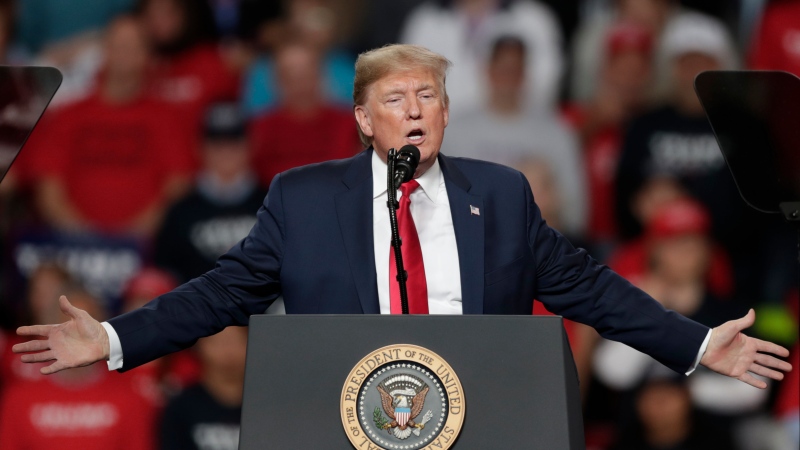 In this Thursday, Jan. 9, 2020 file photo, U.S. President Donald Trump speaks during a campaign rally at the Huntington Center, in Toledo, Ohio. (AP Photo/Tony Dejak)