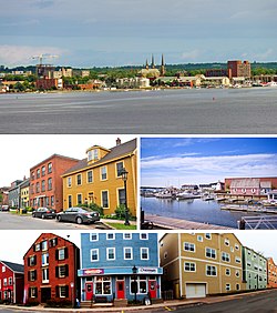 From top to bottom, left to right: Charlottetown skyline from Fort Amherst, Water Street in Downtown Charlottetown, Charlottetown Harbour, Queen's Square