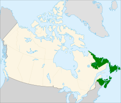 Atlantic Canada (green) within the rest of Canada