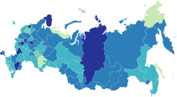 COVID-19 outbreak total deaths per capita in Russia.svg