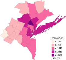 COVID-19 outbreak New York CSA per capita cases map.svg
