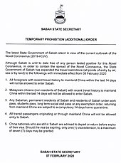 Temporary Prohibition in Sabah