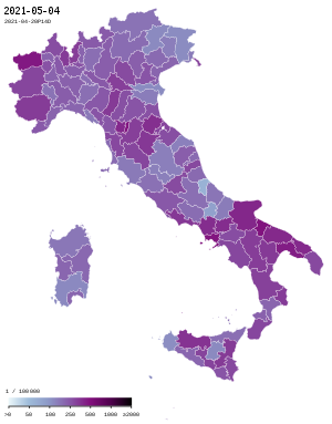 COVID-19 Italy - Cases per capita (last 14 days).svg