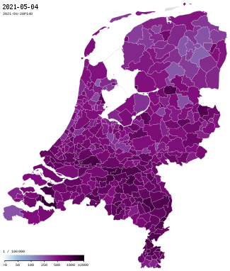 COVID-19 outbreak the Netherlands per capita cases map (last 14 days).svg