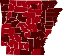 COVID-19 Prevalence in Arkansas by county.svg