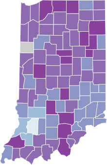 COVID-19 rolling 14day Prevalence in Indiana by county.svg