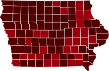 COVID-19 Prevalence in Iowa by county.svg