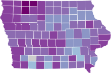 COVID-19 rolling 14day Prevalence in Iowa by county.svg