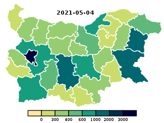 Total cases in 14 days of COVID-19 in Bulgaria by region.svg