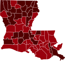 COVID-19 Prevalence in Louisiana by county.svg