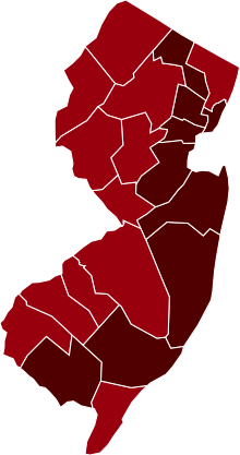 COVID-19 Prevalence in New Jersey by county.svg
