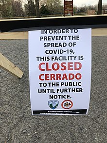 2020-03-27 18 23 57 Sign reading "In order to prevent the spread of COVID-19, this facility is CLOSED to the public until further notice" at Franklin Farm Park in the Franklin Farm section of Oak Hill, Fairfax County, Virginia.jpg