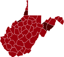 COVID-19 Prevalence in West Virginia by county.svg