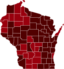 COVID-19 Prevalence in Wisconsin by county.svg