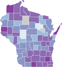 COVID-19 rolling 14day Prevalence in Wisconsin by county.svg