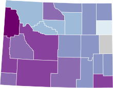 COVID-19 rolling 14day Prevalence in Wyoming by county.svg