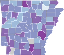 COVID-19 rolling 14day Prevalence in Arkansas by county.svg