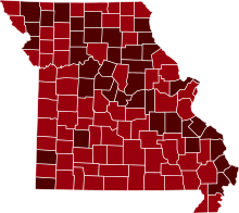 COVID-19 Prevalence in Missouri by county.svg