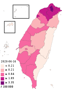 COVID-19 outbreak Taiwan per capita cases map.svg